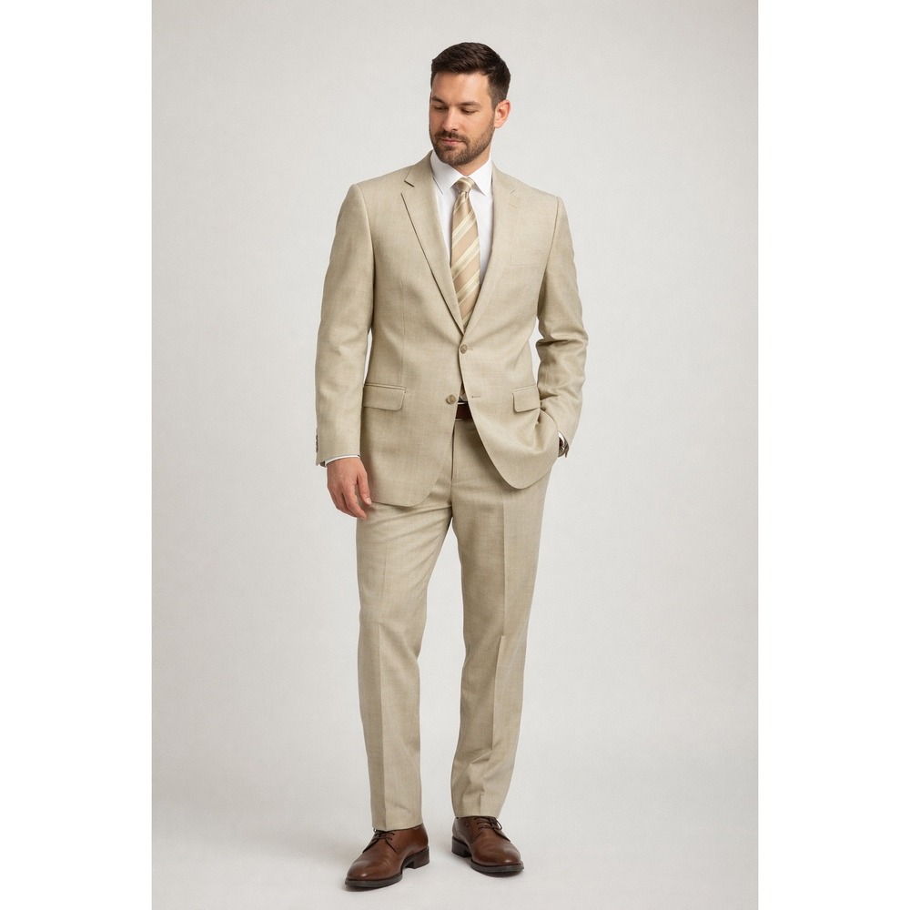 Bertolini Mens Suit 44R 38W Tan Glen Plaid Super 140s Wool Silk Blend 2BT Vent‎